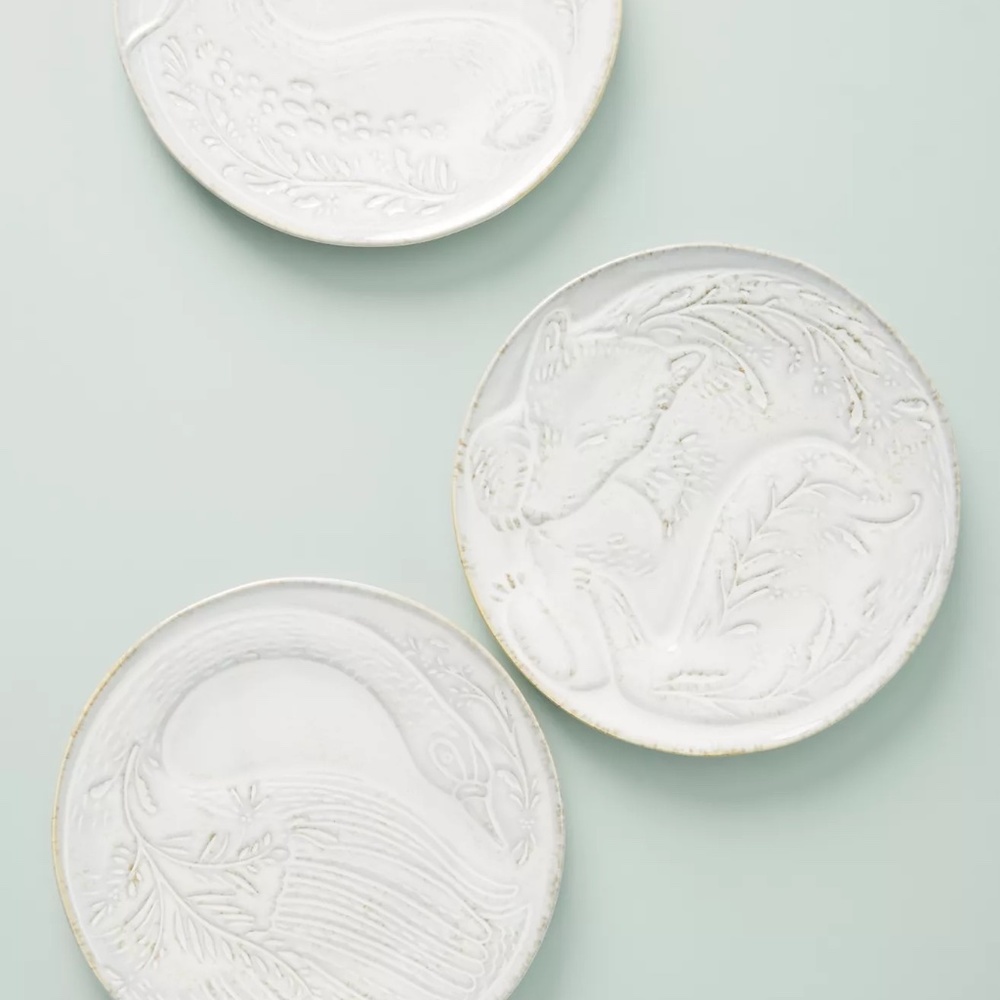 Complete Set of 3 Anthropologie Irma Dessert Plates/Dishes, Bear, Swan, Deer
